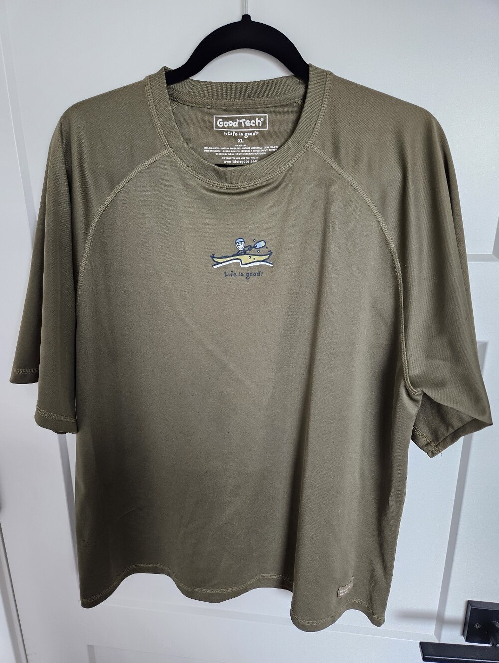 Life is Good Good Tech Men's XL Olive Green Kayak Graphic Crewneck Tee Shirt